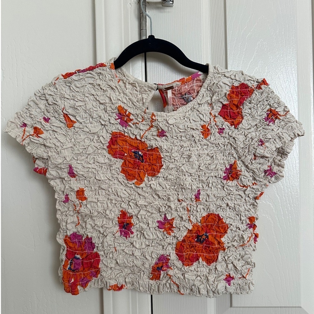 Free People Pop-Pop Poppy Two Piece Set Popcorn Crop Top Midi Skirt Floral XS - Picture 2 of 10
